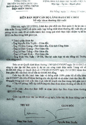  BQLDA các công trình điện miền Trung chia 120 triệu như thế nào?